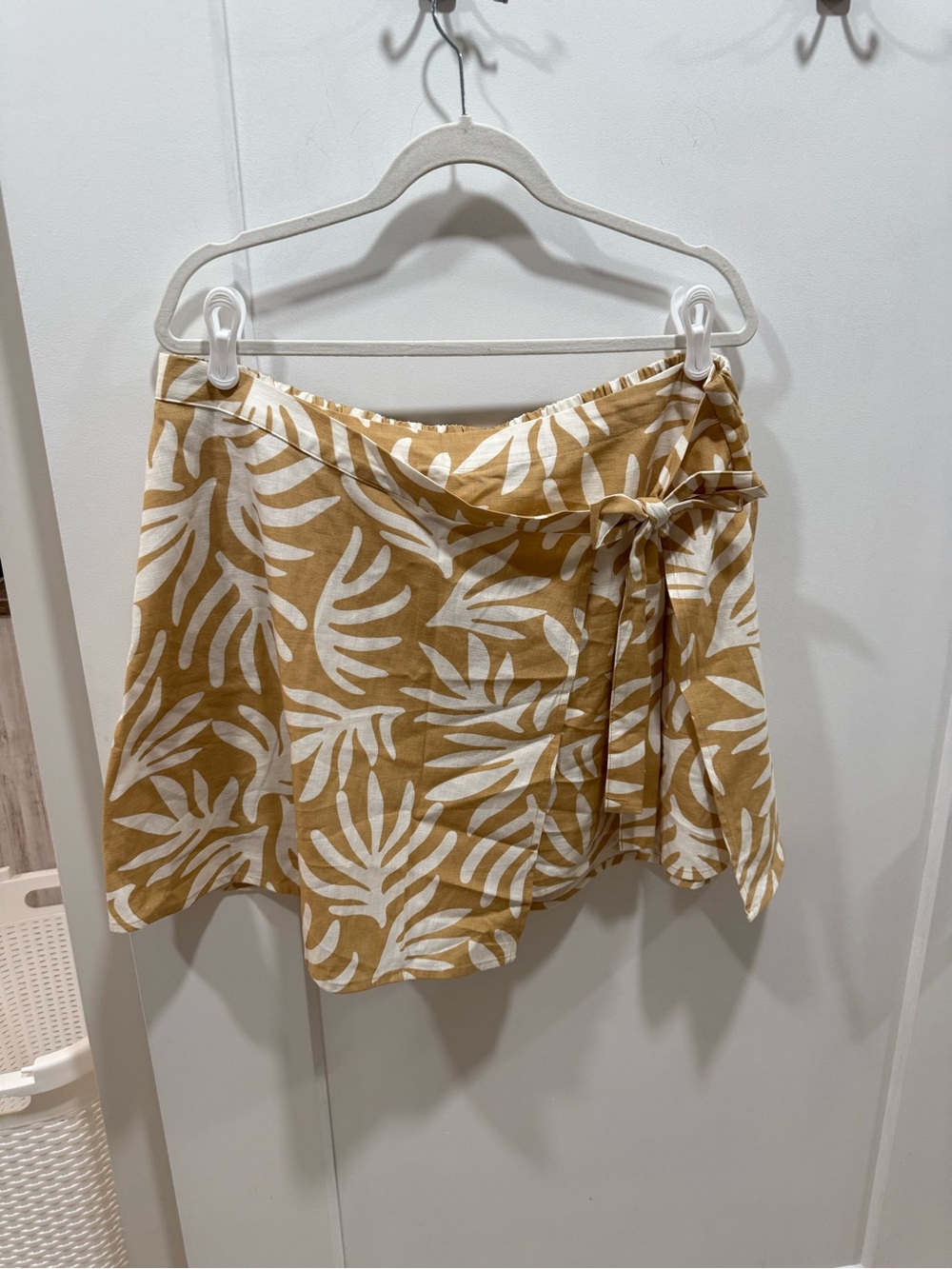 a new day Mustard and White Leaf Print Wrap Skirt